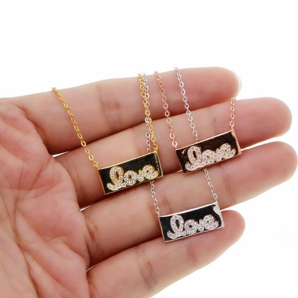 

2020 cz love letter necklace 100% 925 sterling silver lover gift for valentine's day simple bar plate pendant couple jewelry