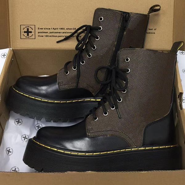 

new retro jadon platform boot designer martin shoes genuine leather ankle boots combat boot winter booties good quality with box, Black