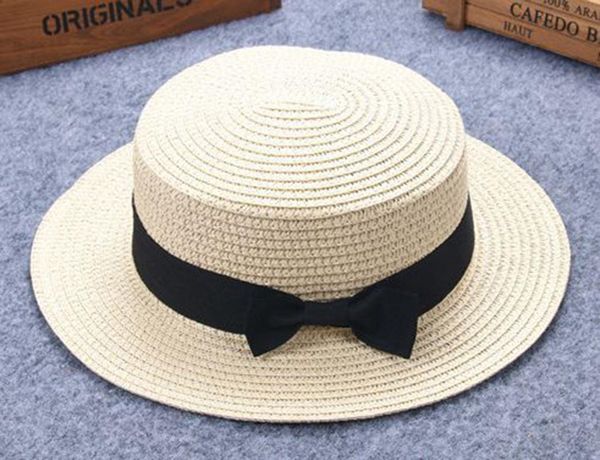

2020 women summer hat beach straw hat panamasladies cap fashionable handmade casual flat brim bowknot sun hats for women j3, Blue;gray