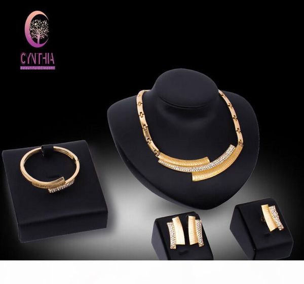 

african jewelry sets 18k gold plated statement necklace earrings bangle ring set for women crystal jewelry costume accessory, Black
