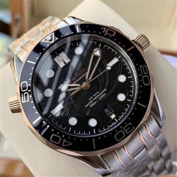 

2020 co-axial master automatic mechanical movement blue ceramic bezel dial diver 300m 007 james bond men watch sea stainless wristwatches, Slivery;brown