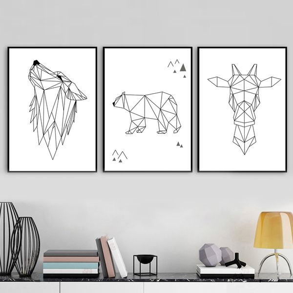 

abstract bear giraffe wolf wall art canvas painting nordic posters and prints black white wall pictures for living room decor