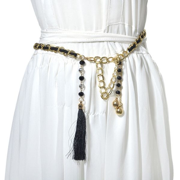 

designer 2020 new ladies metal chain rhinestone inlaid thin women dress skirt accessories waist chain belt bg-1049, Black;brown