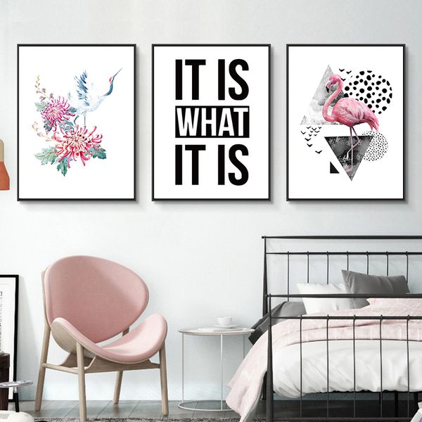 

flamingo chrysanthemum crane canvas poster nursery animal wall art print painting nordic picture children bedroom decoration