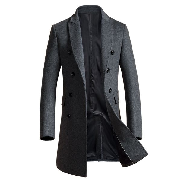 

men's wool & blends winter mens long stylish silm fit overcoat men brand-clothing solid peacoat fashion trench coat for, Black