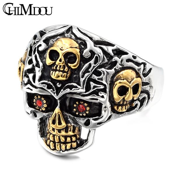 

gold color stainless steel rings for motorcycle biker punk red eye skulls ring men's jewelry, drop shipping ar413, Golden;silver