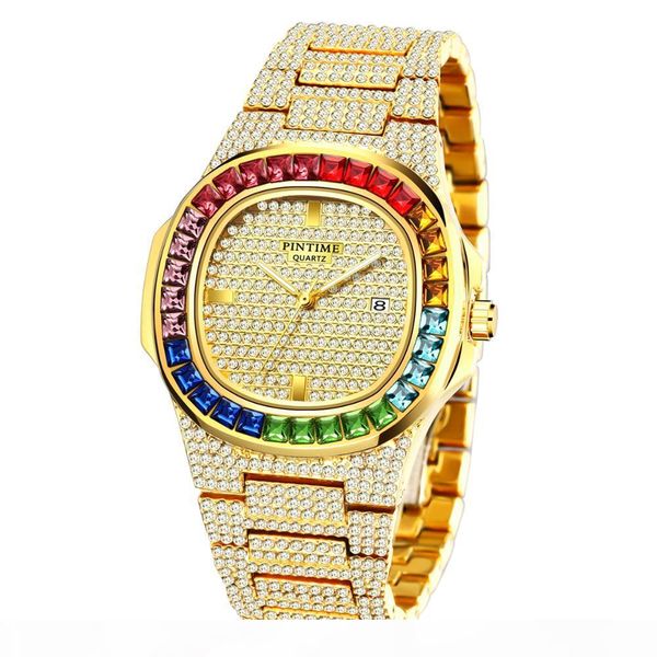 

mens watches diamond iced out business calendar quartz watch male waterproof relogio masculino zegarek meski, Slivery;brown