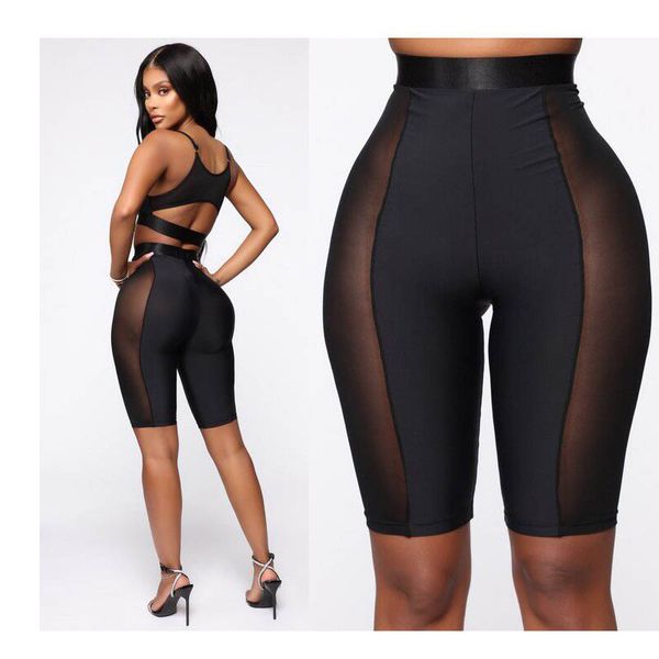 

mesh stitching all-match high waist yoga sports shorts women's fitness push-up sweatpants sportswear casual streetwear 2020, White;red