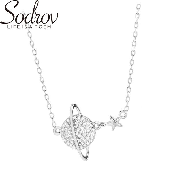 

sodrov luxury 14gram silver 925 necklace 45cm universe planet star necklace & 25cm star back chain silver 925 jewelry