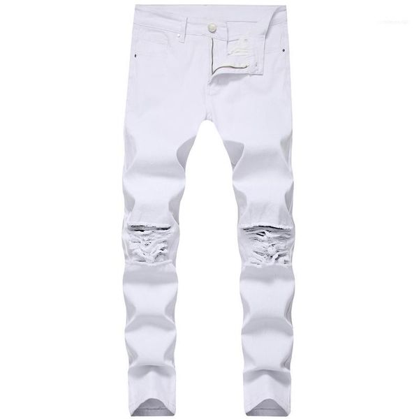 

male pencil pants distrressed fashion boys trousers spring mens white hole jeans street slim ripped solid, Blue