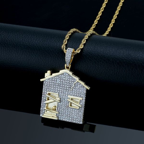 

house pendant hip-hop necklace jewelry micro zircons personality explosion in europe and america, Silver