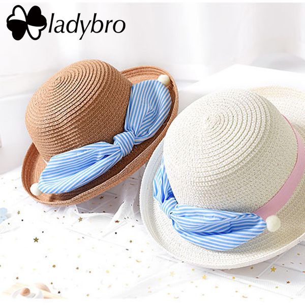 

ladybro outdoor cute bowknot pearl child hat summer straw hat kids sun beach travel cap for girls visor cap children, Blue;gray