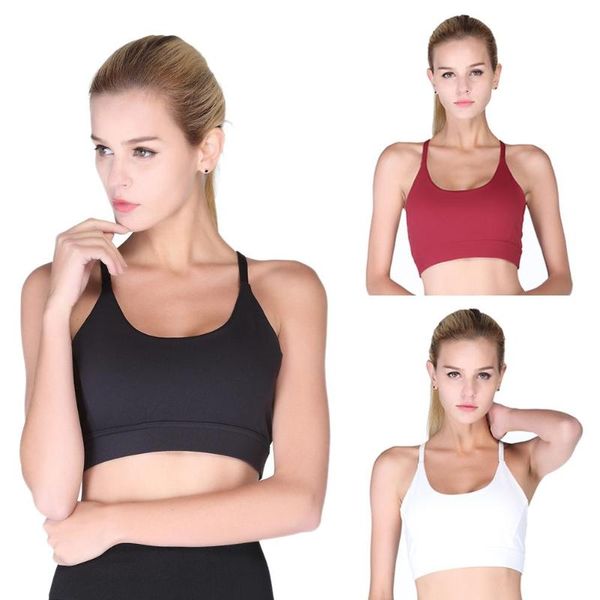 

women fitness sports yoga gym running bra solid color padded vest, White;black