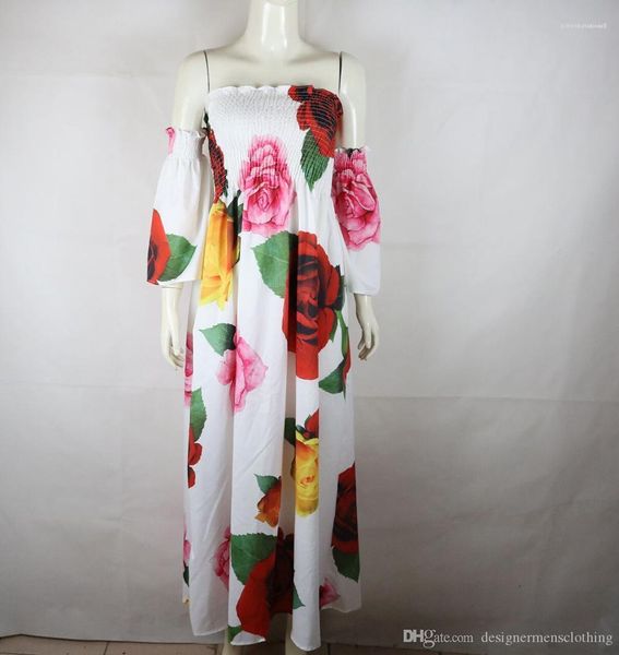 

vacation elastic womens long dress summer fashion casual asymmetrical womens clothing new flora printed slash neck dresses, Black;gray