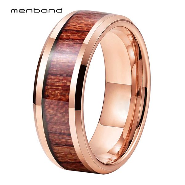 

rose gold wedding band for men and women tungsten inlay ring 8mm with rosewood inlay ring box available, Golden;silver