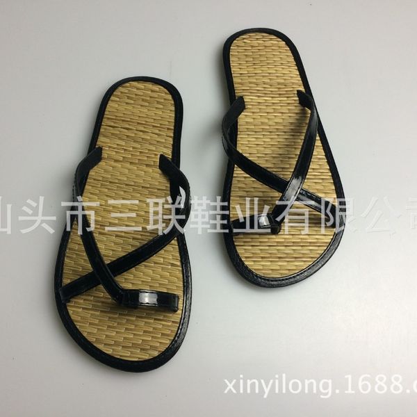 

direct selling all kinds of straw mat , home two wear rattan grass woven slippers for men and women children, Black
