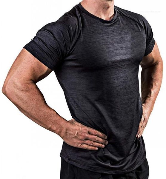 

sleeve running fitness jogger trainning tshirt for mens slim men sport t shirts quick dry breathable high elastic tights short, White;black