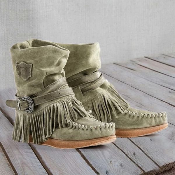 

2020 мода браун женская обувь плоские туфли твердые женские пояса boots vintage fringe женский модный ботильоны повседневный walking