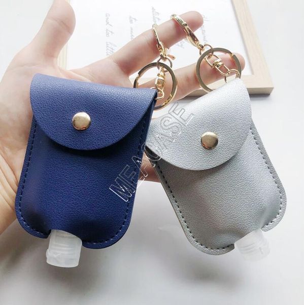 

pu leather cover case sleeve for 30ml hand sanitizer bottle 2pcs set clear alcohol gel perfume travel bottles key holder ring pendent d81905