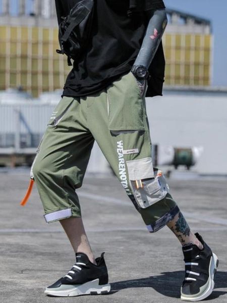 

men's shorts cargo pants 2021 summer teen patchwork casual seven minute fashion multi-pocket fitness sport, White;black