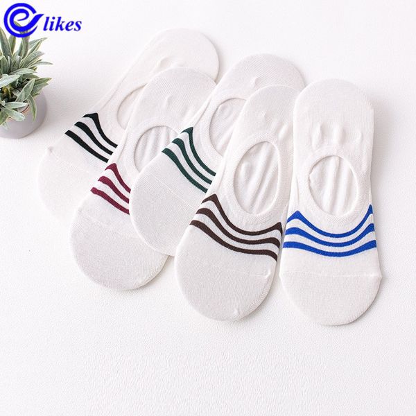 

5pairs men cotton invisible socks spring summer casual non-slip silicone boat sock male shallow mouth ankle socks striped sox, Black