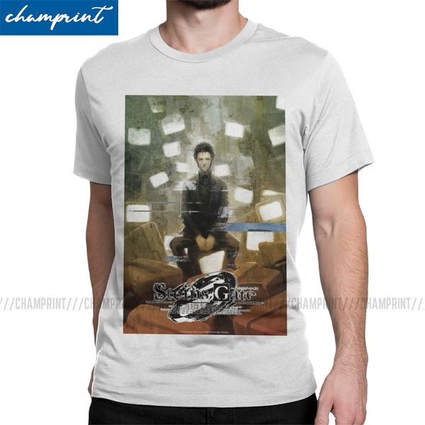 

мужчины футболки steins gate 0 дизайн плаката прохладный хлопок tee рубашки с коротким рукавом футболки crew neck одежда gift idea