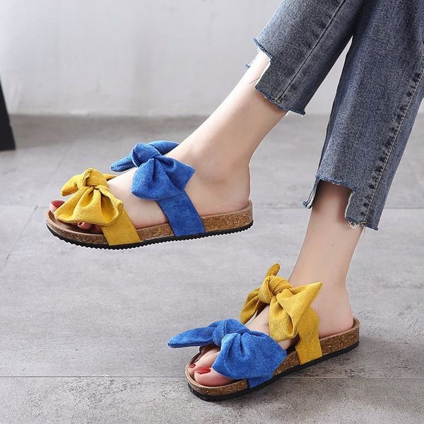 

slippers women 2021 summer shoes double bowtie slipper female beach slides candy color flip flops zapatos mujer plus 8280l, Black