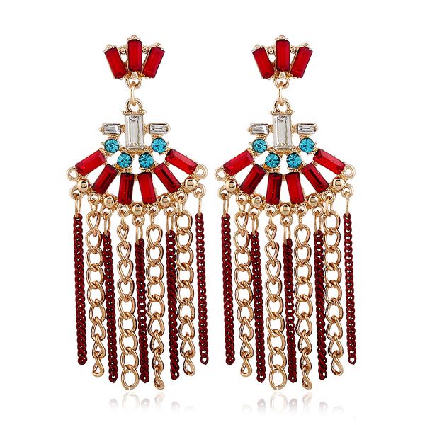 

exquisite fan-shaped chain tasseled earrings with earrings, Golden