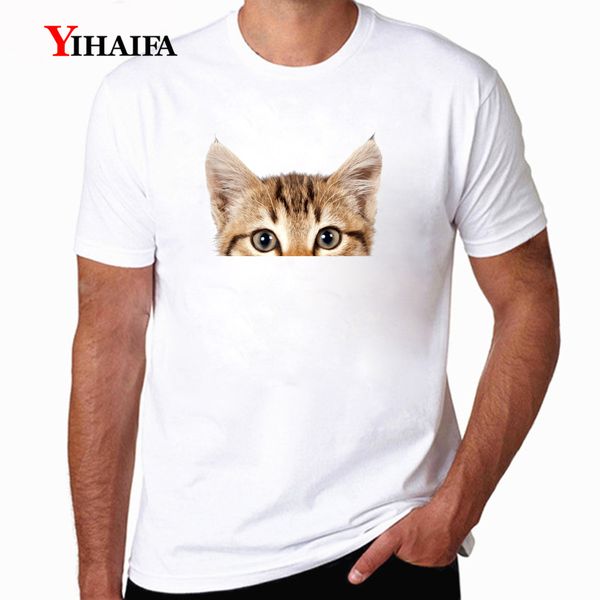 

yihaifa mens t-shirt short sleeve harajuku cat printed tee shirts casual pullover streetwear white kawaii clothing
