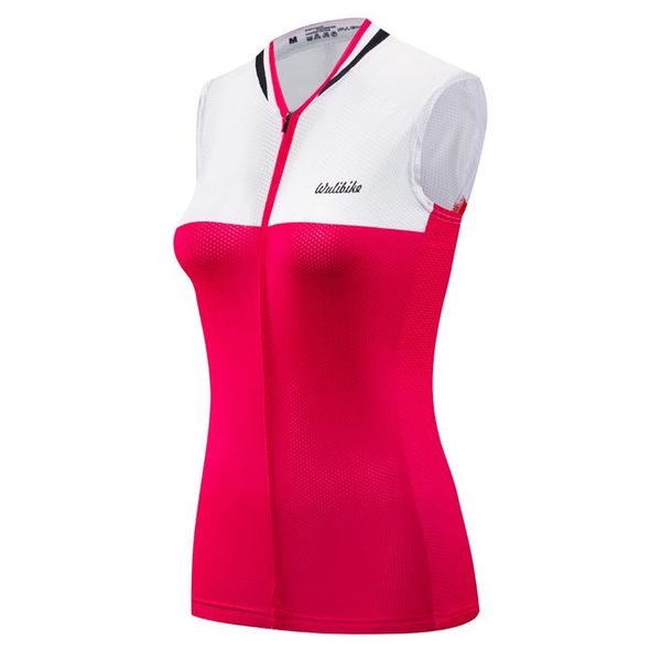 

wulibike women's cycling jersey sleeveless bicycle shirt gilet with back pocket, Black;red