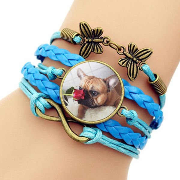 

lovely cabochon glass dog bracelet, multi-layer crystal bracelet, fashion men and women braided leather bracelet jewelry gift, Black