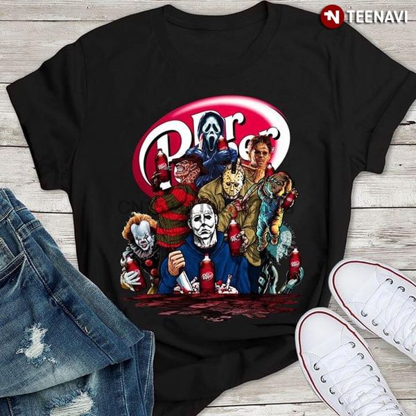 

men t shirt halloween horror characters dr. pepper women tshirts