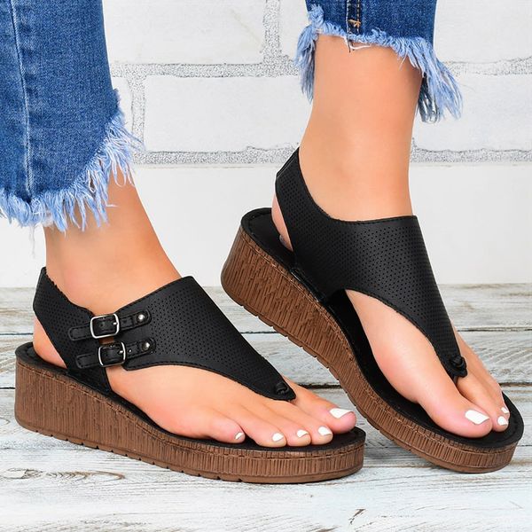 

women sandals 2020 platform sandals with wedges shoes for women summer sandals chaussure femme flip flops wedge heels sandalias, Black