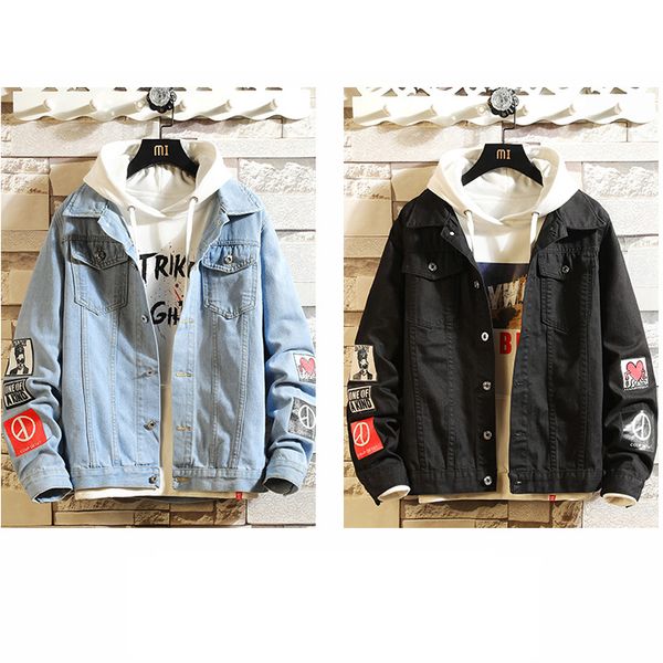 

men fashion jackets with applique 2020 denim jackets youth student style fashion solid color coats outerwear mens clothing sale, Black;brown