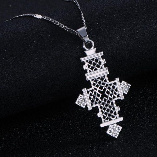 

silver color african cross pendant necklace ethiopian trendy cross chain jewelry