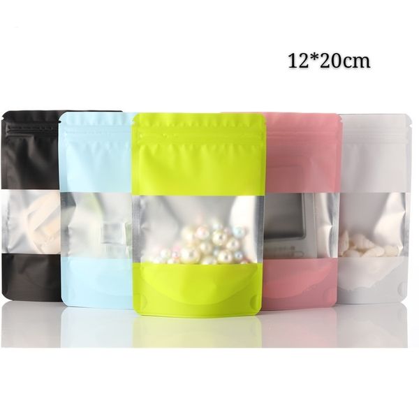 12 * 20cm richiudibile Mylar Foil Stand Up Pouchs Packing Bags 100pcs Gift Storage Package Zip Lock Pouch Matte Zipper Seal Craft Packaging Bag