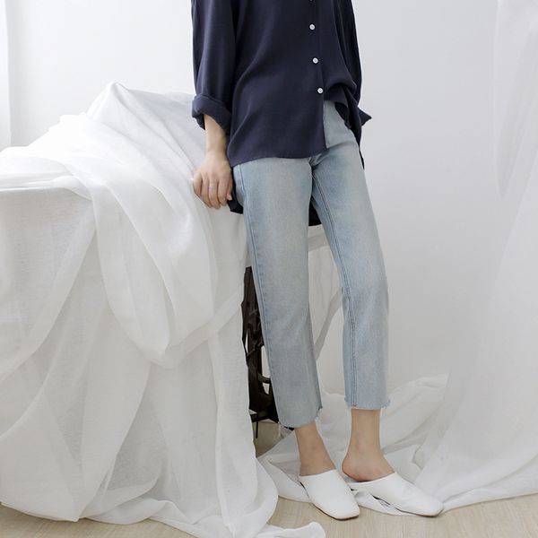 

women's jeans korean mid waist women washed straight denim vintage harajuku boyfriend pants, Blue