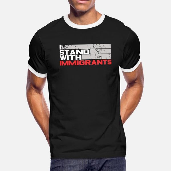 

i stand with immigrants t shirt men printing cotton euro size s-3xl letters fit funny spring autumn formal shirt