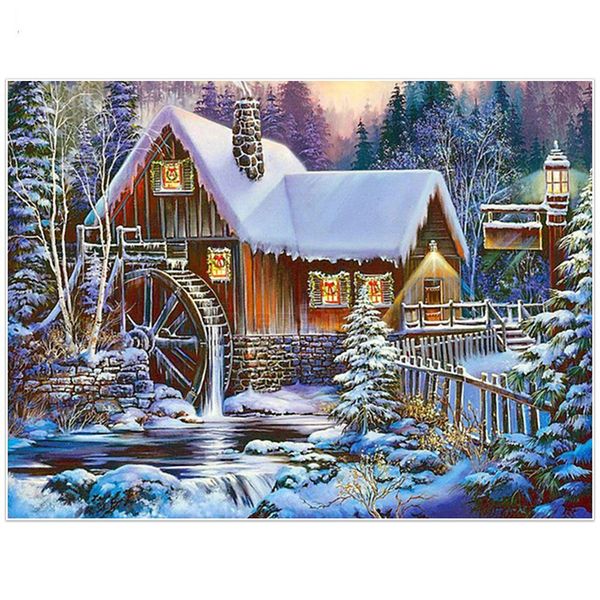 

diamond painting winter huts scenery diamond embroidery full square cross stitch chritmas diamond mosaic holiday gift