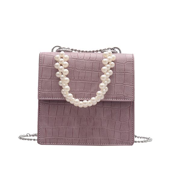 

fashion lady shoulder bag stone grain female messenger bags pearl decoration women handbag square chain design