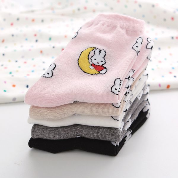 

мультфильм cute rabbit жаккарда вскользь хлопок crew женщина носки, Black