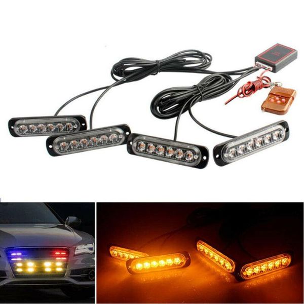 

12v 16w 4pcs car 24led amber strobe flash light dash emergency warning lamp kit car styling accessories