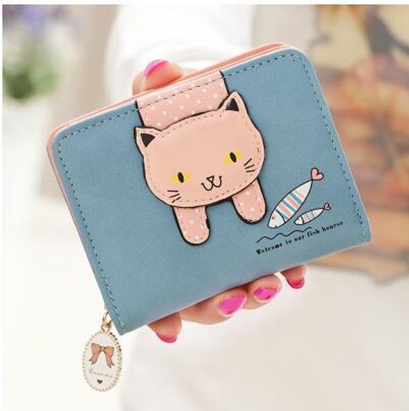 

женщины cute cat кошелек малого zipper девушка кошелек марка дизайн кожа pu женщины портмоне женская карт бумажник billetera, Silver