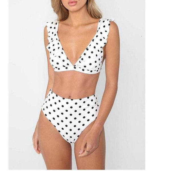 

high waist bikini women swimwear push up swimsuit ruffle bathing suit polka dot biquinis summer beach wear female, White;black