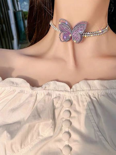 

2020 korean new design fashion jewelry sweet color smart butterfly pearl crystal chain female clavicle necklace, Silver