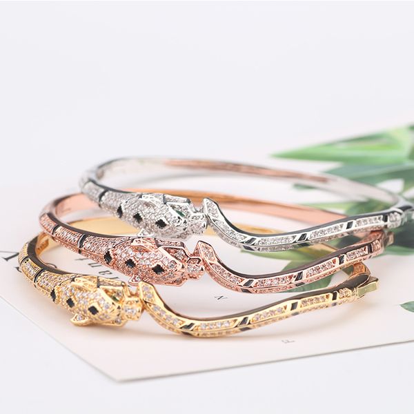 

women rose gold leopard bangle woman diamond slim bangles charms wedding engagement jewelry on sale, Black