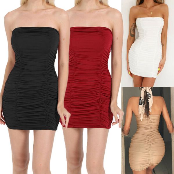 

2020 women's pleated bodycon strapless mini dress tube short dress cover up, White;black