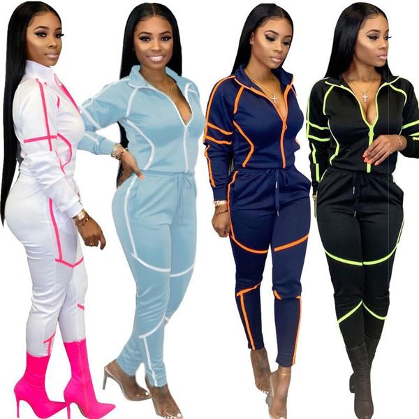 

fashion womens tracksuits contrast color woman two piece sets spring autumn casual slim tracksuits, Gray