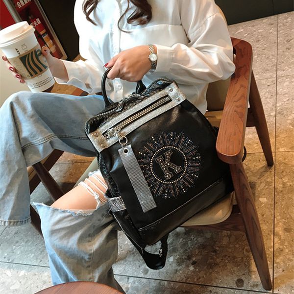 

super western style backpack female 2020 new fashion all-match tide brand multi-purpose backpack diamond-studded soft leather travel bag