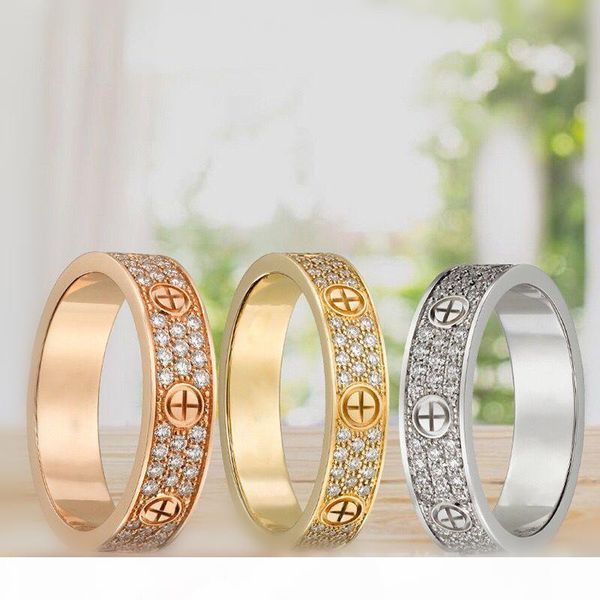 

couple love diamond rings womans full diamond ring titanium steel ms. eternal star diamond ring couple love rings with original box, Silver